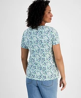 Style & Co Petite Squares Printed Short-Sleeve Henley Top, Exclusively at Macy's