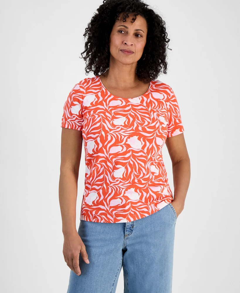 Style & Co Petite Milo Leaves Printed Short-Sleeve Scoop-Neck T-Shirt, Exclusively at Macy's
