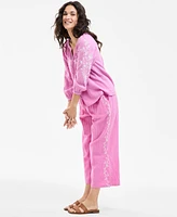 Style & Co Women's Cotton Gauze 3/4-Sleeve Embroidered Top, Exclusively at Macy's
