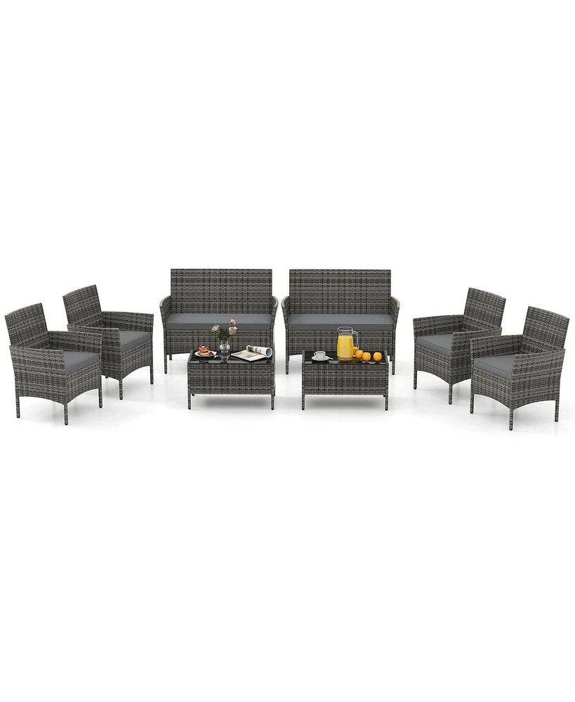 Gymax Set of Furniture Set w/ Washable Cushions & Tempered Glass Coffee Table Patio