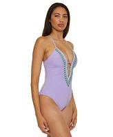Becca Women's Fiesta Plunge-Neck One-Piece Swimsuit