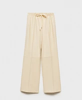 Mango Women's Wide Leg Leather-Effect Trousers