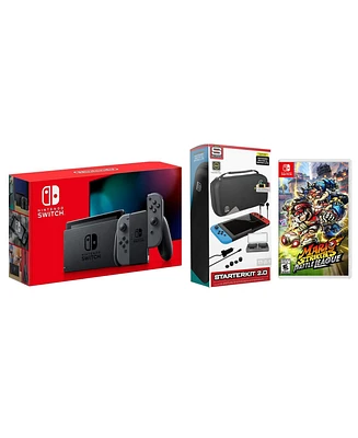 Nintendo Switch 32GB Console Gray Joy-Con Bundle with Surge 11-In-1 Accessory Starter Pack and Mario Strikers Battle League