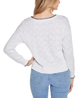 Belldini Women's Heart Pointelle V-Neck Sweater