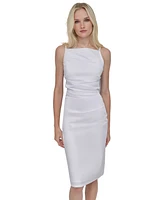 Dkny Women's Cotton Square-Neck Ruched Sleeveless Dress