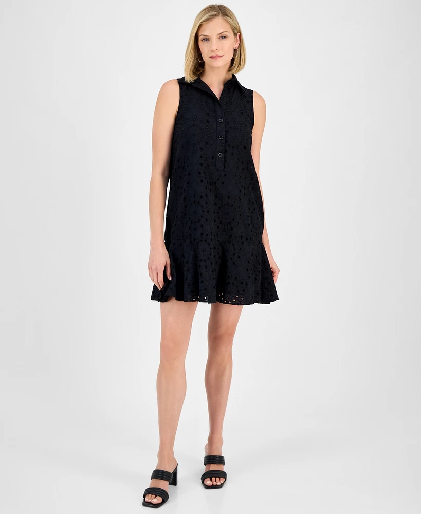 Robbie Bee Women's Cotton Sleeveless Eyelet Shift Dress