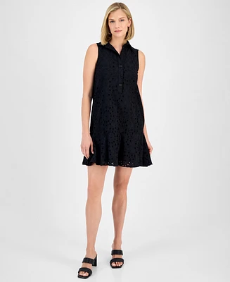 Robbie Bee Women's Cotton Sleeveless Eyelet Shift Dress