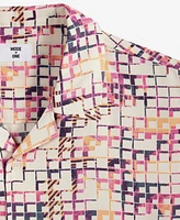 Mode of One Men's Squared Up Relaxed-Fit Geo-Print Button-Down Shiny Twill Camp Shirt, Exclusively at Macy's
