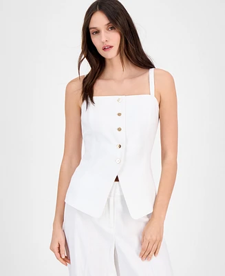Tahari Asl Women's Linen-Blend Button-Front Tank Vest