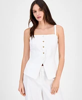 Tahari Asl Women's Linen-Blend Button-Front Tank Vest