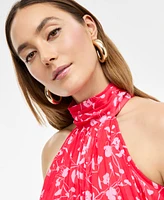 I.n.c. International Concepts Women's Floral-Print Pleated Halter Top, Exclusively at Macy's