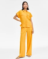 I.n.c. International Concepts Women's Linen-Blend Short-Sleeve Blouse, Exclusively at Macy's