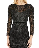 Women's Floral Applique Long Sleeve Cocktail Dress