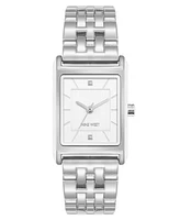 Nine West Women's Quartz Rectangular White and Silver-Tone Metal Alloy Watch, 24mm