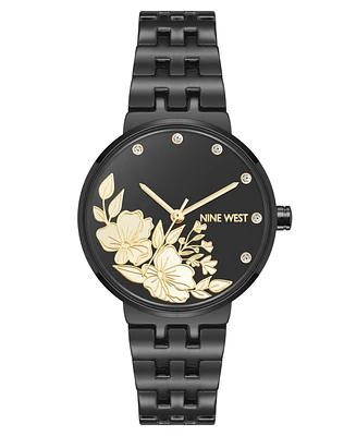 Nine West Women's Quartz Gray Metal Alloy Embossed Floral Dial Watch, 32mm