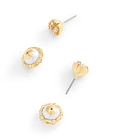 Coach Faux Stone Signature Floral Cultivated Pearl Orb Jacket Earrings