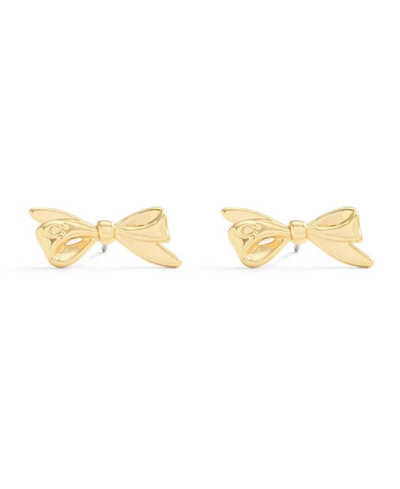 Coach Gold Signature Mini Bow Stud Earrings