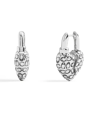 Coach Faux Stone Signature Quilted Broken Heart Huggie Earrings