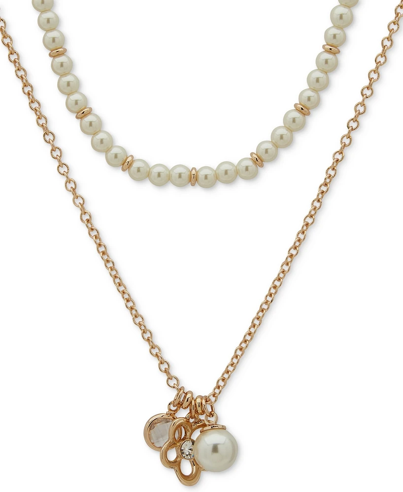 Anne Klein Gold-Tone Mixed Stone Flower Layered Pendant Necklace, 16" + 3" extender