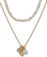 Anne Klein Gold-Tone Mixed Stone Flower Layered Pendant Necklace, 16" + 3" extender