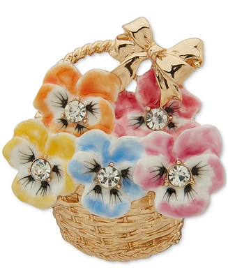 Anne Klein Gold-Tone Crystal Multicolor Flower Basket Pin