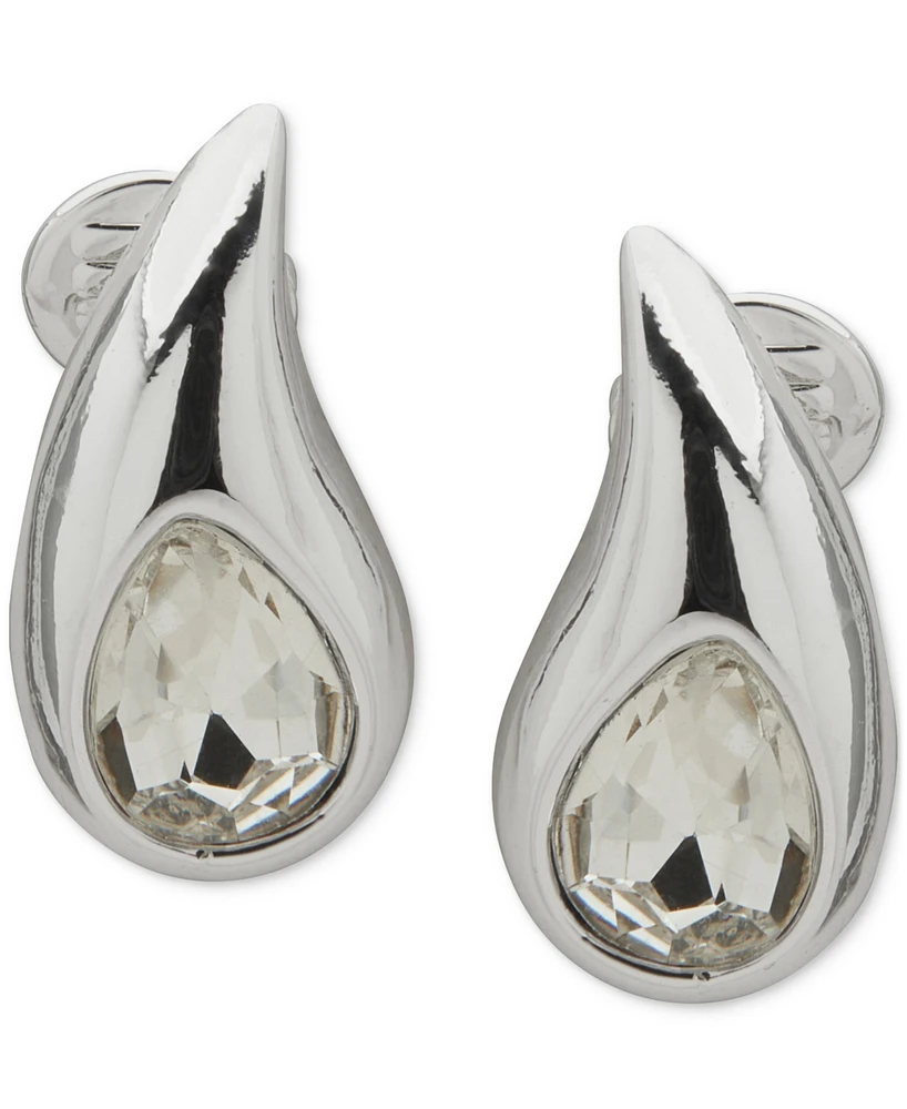 Anne Klein Silver-Tone Crystal Puffy Teardrop Clip On Earrings