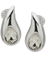 Anne Klein Silver-Tone Crystal Puffy Teardrop Clip On Earrings