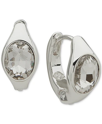 Anne Klein Silver-Tone Crystal Small Huggie Hoop Earrings, 0.6"