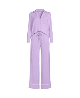 Lands' End Women's Petite Cooling 2 Piece Pajama Set - Long Sleeve Top and Pants