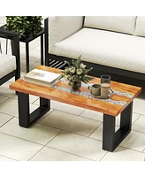 Teak Wood Patio Table with River Feel Tabletop For Outdoor