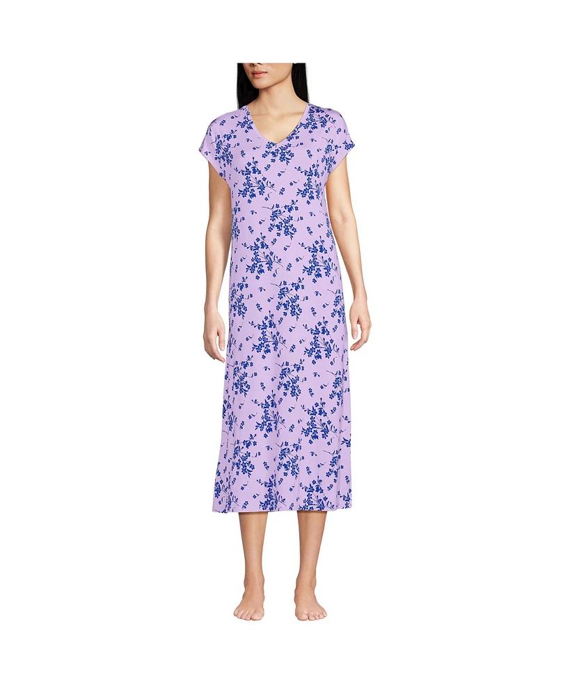 Lands' End Women's Short Sleeve Cooling Midi Nightgown