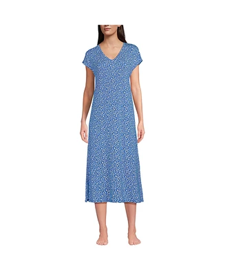 Lands' End Women's Short Sleeve Cooling Midi Nightgown