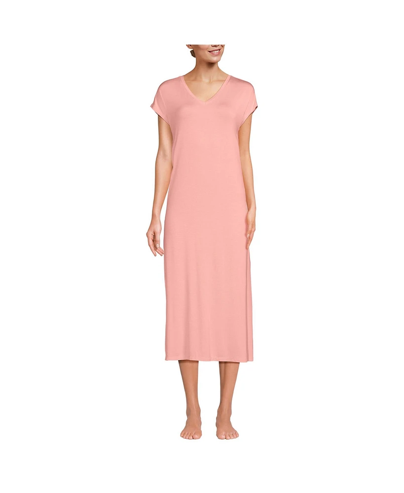 Lands' End Women's Short Sleeve Cooling Midi Nightgown