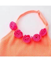 Toddler/Child Girls Orange Textured Halter Swimsuit