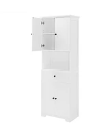 Tall Bathroom Cabinet with Four Doors, Large Storage Space Open Shelve, Upper Storage Cabinet, White