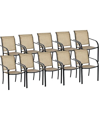 Set of 10 Patio Dining Chairs Stackable Armrest Backrest no Assembly
