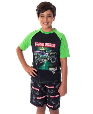 Monster Jam Boys' Grave Digger Truck Shirt And Shorts Pajama Set