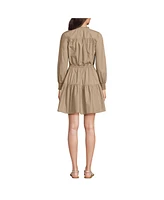 Lands' End Women's Long Sleeve Cotton Poplin Mini Popover Dress