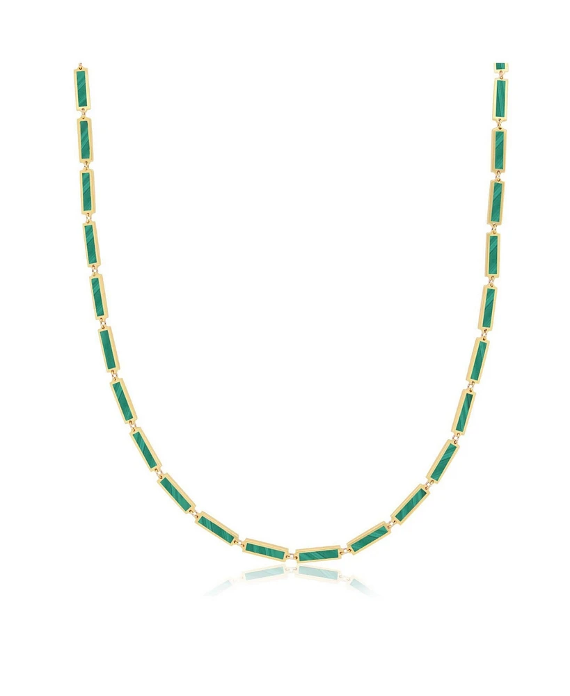 The Lovery Malachite Bar Necklace 14K Gold 16 inches