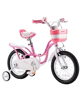 RoyalBaby Little Swan 14" Carbon Steel Kids Bike w/Dual Hand Brakes, Adjustable Seat, Folding Basket, & Training Wheels, for Girls Ages 3 to 5, Pink