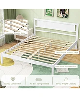 Queen Size Wood Bed Frame with Headboard and Wooden Slats Support-Queen