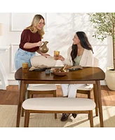 Best Choice Products 4-Piece Mid-Century Modern Upholstered Wooden Dining Set w/ 2 Chairs, Bench - Walnut/Cream