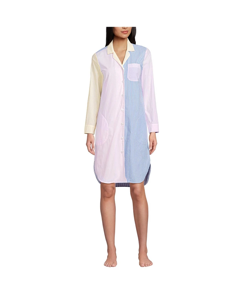 Lands' End Women's Plus Cotton Poplin Long Sleeve Sleepshirt Nightgown