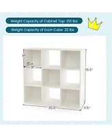 Wooden Kids Bookcase with Storage Cubbies and Anti-toppling Devices