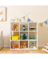 Wooden Kids Bookcase with Storage Cubbies and Anti-toppling Devices