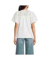 Lands' End Women's Eyelet Crew Puff Sleeve Top