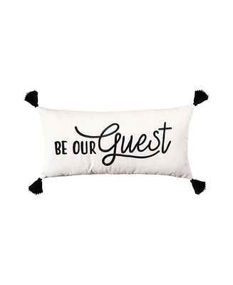 12" x 24" Decorative "Be Our Guest" Cursive Script Embroidered Accent Throw Pillow w/ Black Tassels