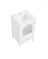20" Bathroom Vanity with Sink, Bathroom Cabinet with Soft Closing Glass Door, A Drawer, White