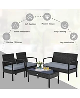 Gymax Patio Garden 4PC Rattan Wicker Furniture Set