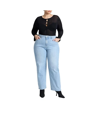 Eloquii Plus Embroidered Naomi Straight Leg Jean